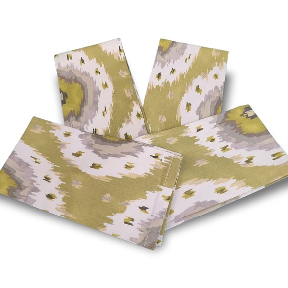 Home Dining Cloth Napkins Set (6) Colorful Lime Metallic Silver Abstract Print - Picture 3 of 7
